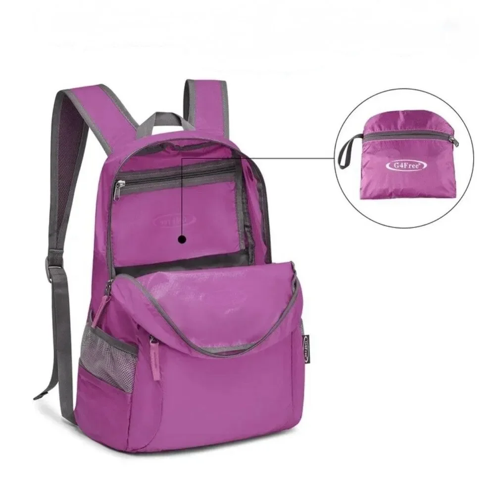 G4FREE Ultra Lightweight Foldable 20L Dark Pink Water Resistant Backpack (B× 4)